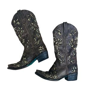 Lane Boots Cowboy Cowgirl Western Brown Leather Leopard Cheetah Print Women’s 8